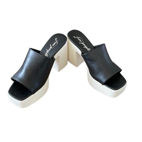 Free People Zoe Platform Slide Sandals Slip On Leather Black Size EU 38 / US 8 - Picture 3 of 12